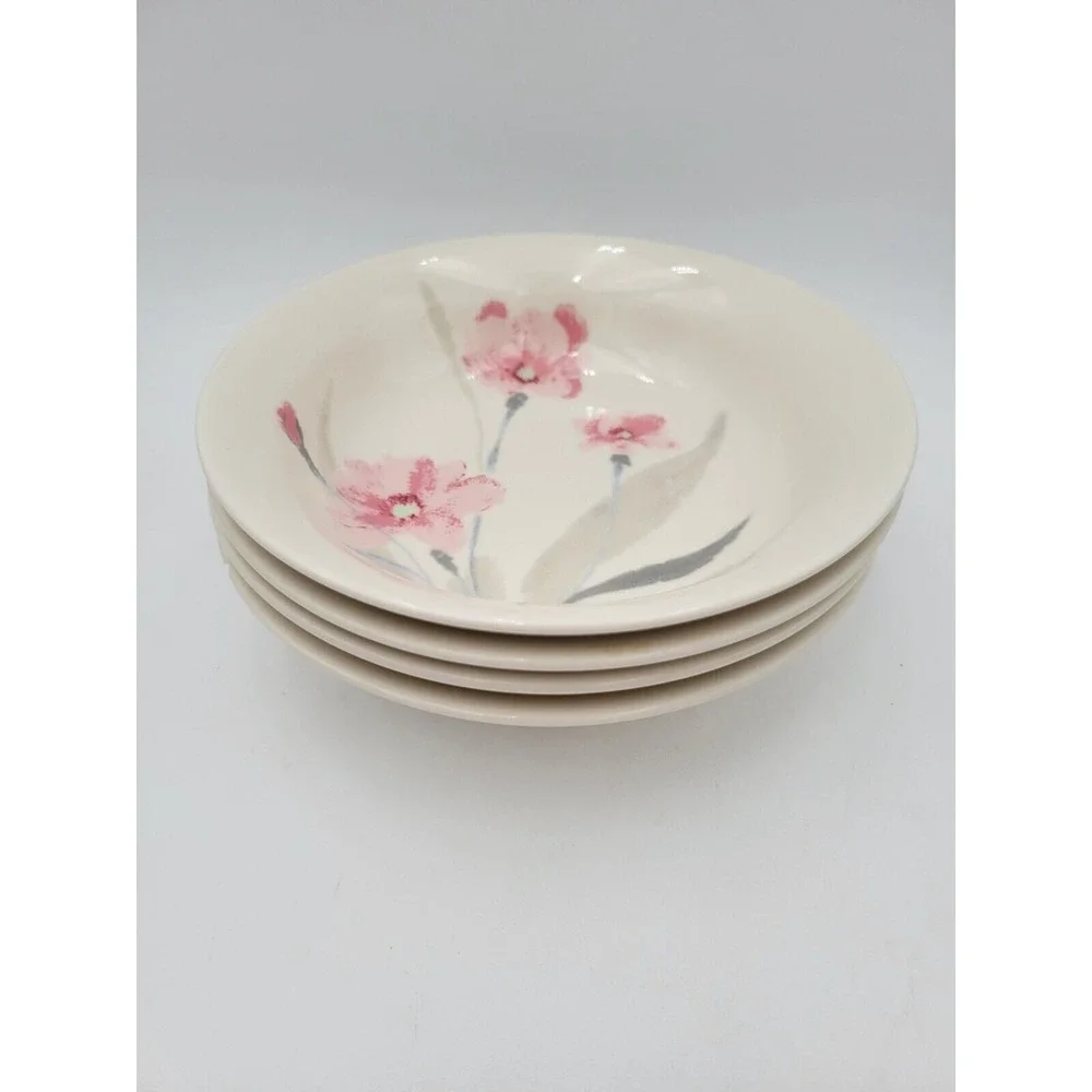 4 Vtg Mikasa Uptrend Something Pink soup Bowls‎ Pink & Gray Flowers Rare
